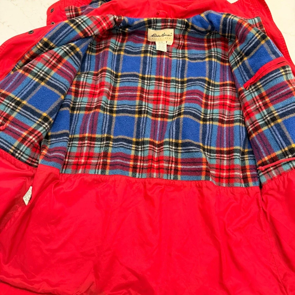 Eddie Bauer Women’s Red Utility Jacket – Medium Petite – Plaid Fleece Lined - Picture 3 of 6